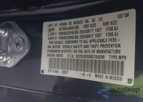 2008 Honda Cr-V Lx from USA, damaged, VIN 3CZRE38328G704209